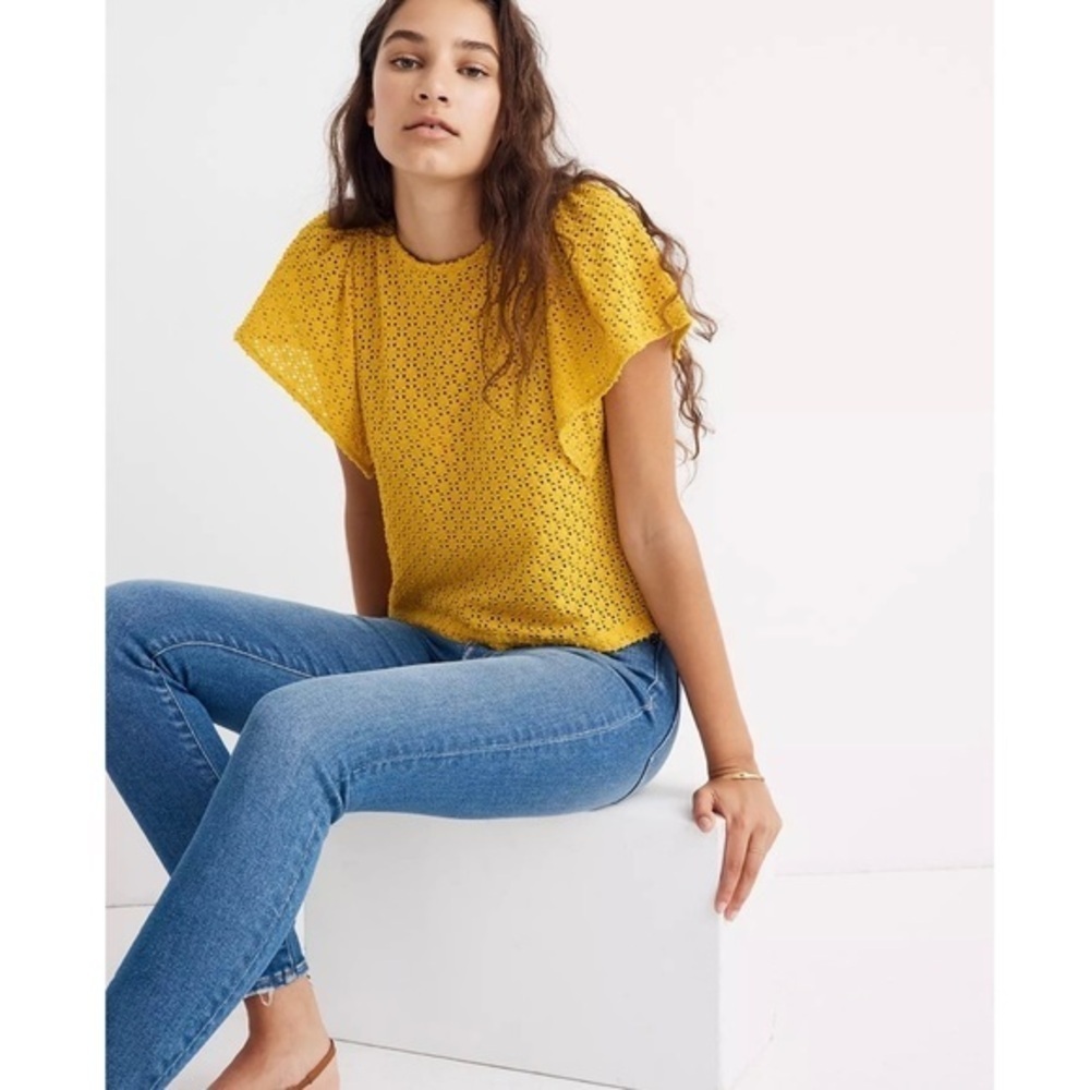 Madewell Texture & Thread Eyelet Flutter-Sleeve Top